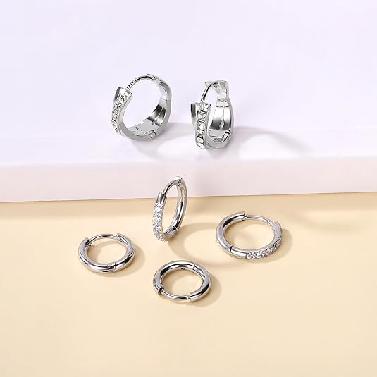 Surgical Steel Huggie Hoop Earrings for Women Set,14K Gold Plated Small Hypoallergenic Lightweight CZ Huggie Earrings, Waterproof Non Tarnish, for Multiple Piercing EH-010