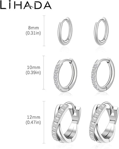 Surgical Steel Huggie Hoop Earrings for Women Set,14K Gold Plated Small Hypoallergenic Lightweight CZ Huggie Earrings, Waterproof Non Tarnish, for Multiple Piercing EH-010