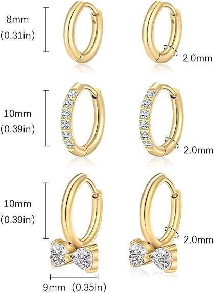 Surgical Steel Huggie Hoop Earrings for Women Set,14K Gold Plated Small Hypoallergenic Lightweight CZ Huggie Earrings, Waterproof Non Tarnish, for Multiple Piercing EH-010