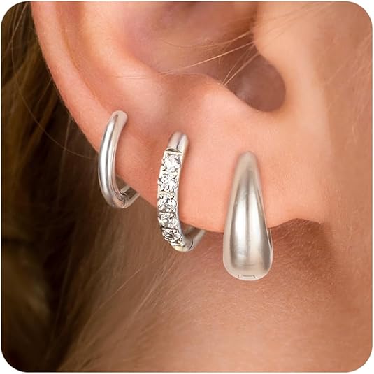 Surgical Steel Huggie Hoop Earrings for Women Set,14K Gold Plated Small Hypoallergenic Lightweight CZ Huggie Earrings, Waterproof Non Tarnish, for Multiple Piercing EH-010