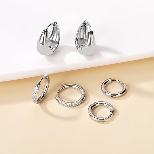 Surgical Steel Huggie Hoop Earrings for Women Set,14K Gold Plated Small Hypoallergenic Lightweight CZ Huggie Earrings, Waterproof Non Tarnish, for Multiple Piercing EH-010