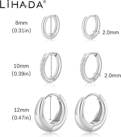 Surgical Steel Huggie Hoop Earrings for Women Set,14K Gold Plated Small Hypoallergenic Lightweight CZ Huggie Earrings, Waterproof Non Tarnish, for Multiple Piercing EH-010