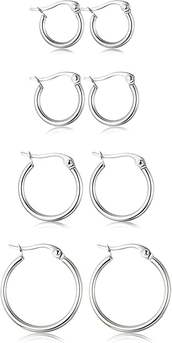 4 Pairs Stainless Steel Hoop Earrings Set Cute Huggie Earrings for Women,10MM-20MM EH-011