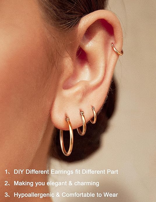 4 Pairs Stainless Steel Hoop Earrings Set Cute Huggie Earrings for Women,10MM-20MM EH-011