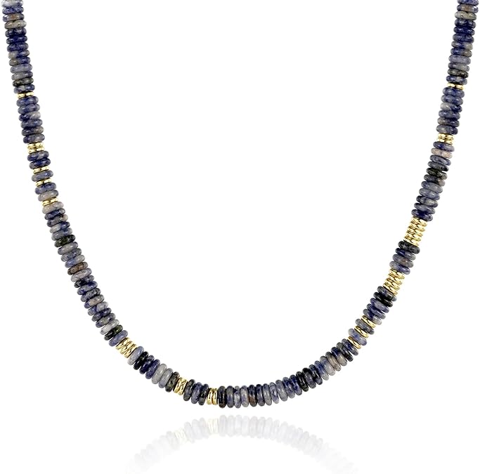 Boho Beaded Choker Necklace for Women, Gemstone Choker Natural Stone Freshwater Pearl Surfer Necklaces 14K Gold Plated Summer Beach Handmade Jewelry XL-030