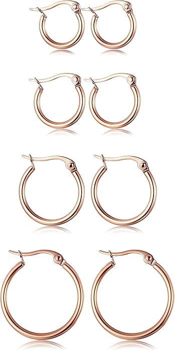 4 Pairs Stainless Steel Hoop Earrings Set Cute Huggie Earrings for Women,10MM-20MM EH-011
