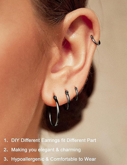 4 Pairs Stainless Steel Hoop Earrings Set Cute Huggie Earrings for Women,10MM-20MM EH-011