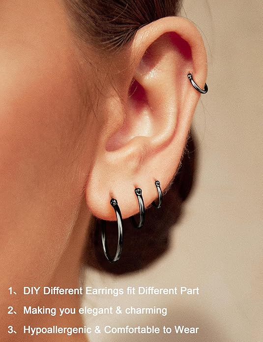 4 Pairs Stainless Steel Hoop Earrings Set Cute Huggie Earrings for Women,10MM-20MM EH-011