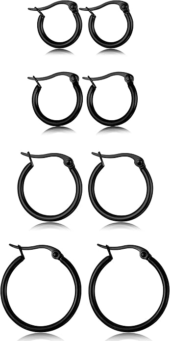 4 Pairs Stainless Steel Hoop Earrings Set Cute Huggie Earrings for Women,10MM-20MM EH-011