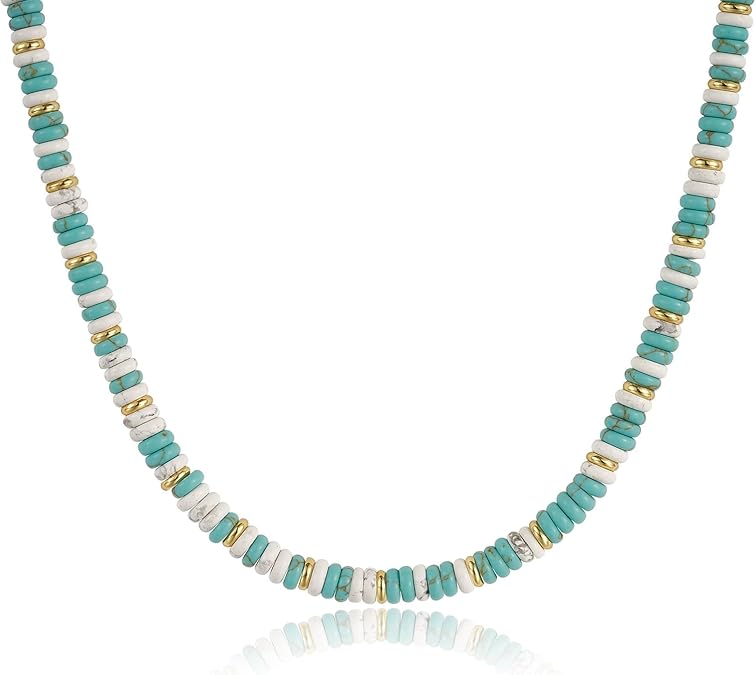 Boho Beaded Choker Necklace for Women, Gemstone Choker Natural Stone Freshwater Pearl Surfer Necklaces 14K Gold Plated Summer Beach Handmade Jewelry XL-030