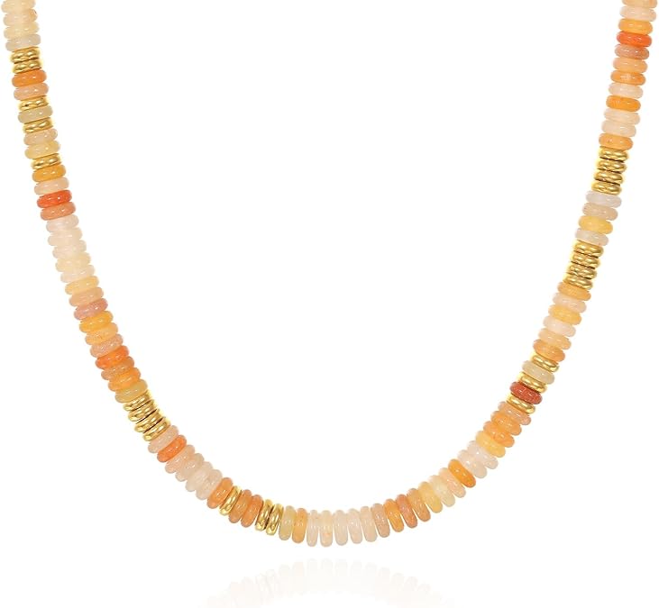 Boho Beaded Choker Necklace for Women, Gemstone Choker Natural Stone Freshwater Pearl Surfer Necklaces 14K Gold Plated Summer Beach Handmade Jewelry XL-030