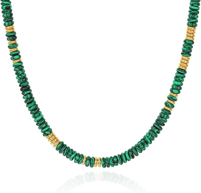 Boho Beaded Choker Necklace for Women, Gemstone Choker Natural Stone Freshwater Pearl Surfer Necklaces 14K Gold Plated Summer Beach Handmade Jewelry XL-030