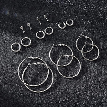 Gold Silver Plated Hoop Earrings for Women, Hypoallergenic Stainless Steel Gold Hoops Silver Hoop Earrings Set, Lightweight Large Small Hoops Women Earrings Loop Earrings Set EH-012