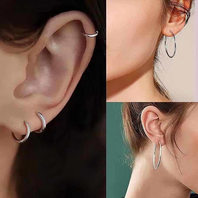 Gold Silver Plated Hoop Earrings for Women, Hypoallergenic Stainless Steel Gold Hoops Silver Hoop Earrings Set, Lightweight Large Small Hoops Women Earrings Loop Earrings Set EH-012