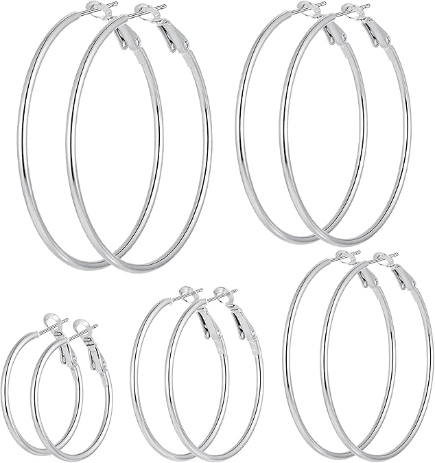 Gold Silver Plated Hoop Earrings for Women, Hypoallergenic Stainless Steel Gold Hoops Silver Hoop Earrings Set, Lightweight Large Small Hoops Women Earrings Loop Earrings Set EH-012