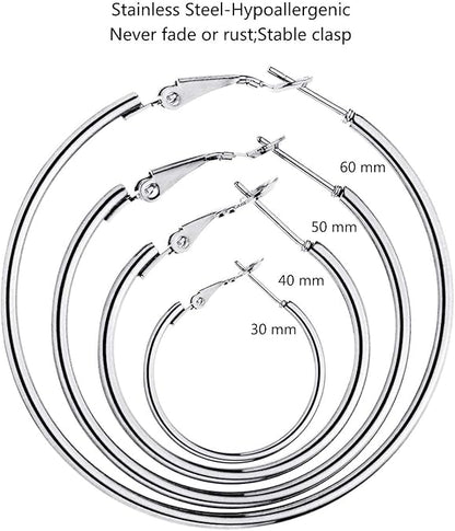 Gold Silver Plated Hoop Earrings for Women, Hypoallergenic Stainless Steel Gold Hoops Silver Hoop Earrings Set, Lightweight Large Small Hoops Women Earrings Loop Earrings Set EH-012