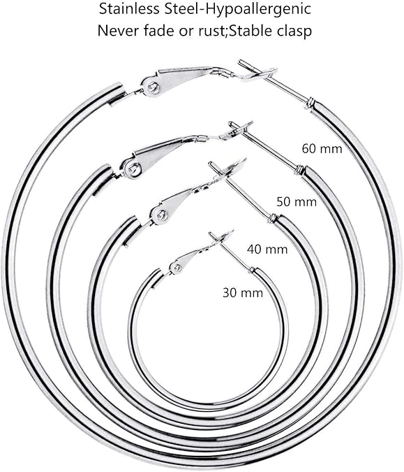 Gold Silver Plated Hoop Earrings for Women, Hypoallergenic Stainless Steel Gold Hoops Silver Hoop Earrings Set, Lightweight Large Small Hoops Women Earrings Loop Earrings Set EH-012