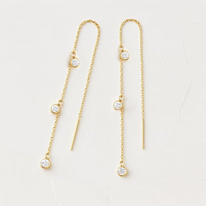 Dangle Earrings for Women 14K Gold Plated Threader Earring Trendy Hypoallergenic CZ/Clover Dangly Drop Chain Earrings for Wedding EH-013