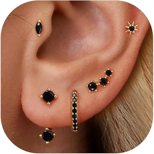 Gold Stud Earrings for Women, 6 Pairs 14K Hypoallergenic Cartilage Earrings for Multiple Piercing, Dainty Small Stackable Gold Earrings Jewelry Set EH-014