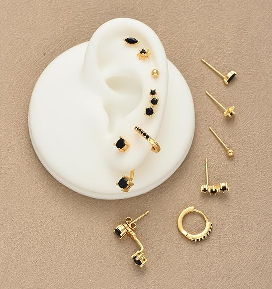 Gold Stud Earrings for Women, 6 Pairs 14K Hypoallergenic Cartilage Earrings for Multiple Piercing, Dainty Small Stackable Gold Earrings Jewelry Set EH-014