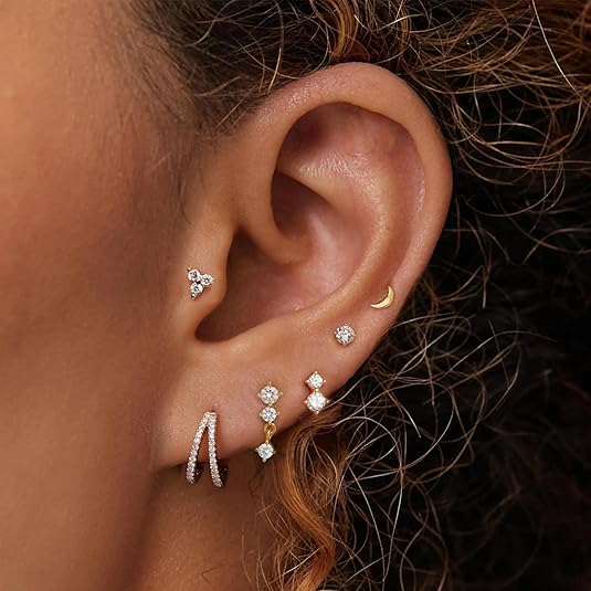 Gold Stud Earrings for Women, 6 Pairs 14K Hypoallergenic Cartilage Earrings for Multiple Piercing, Dainty Small Stackable Gold Earrings Jewelry Set EH-014