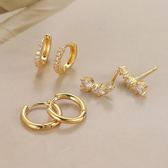Gold Stud Earrings for Women, 6 Pairs 14K Hypoallergenic Cartilage Earrings for Multiple Piercing, Dainty Small Stackable Gold Earrings Jewelry Set EH-014