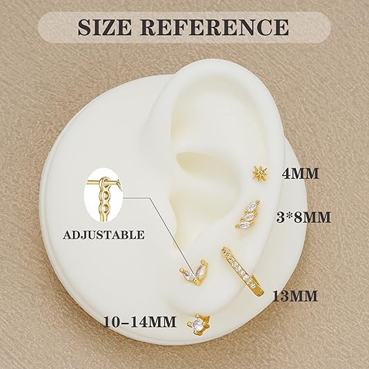 Gold Stud Earrings for Women, 6 Pairs 14K Hypoallergenic Cartilage Earrings for Multiple Piercing, Dainty Small Stackable Gold Earrings Jewelry Set EH-014