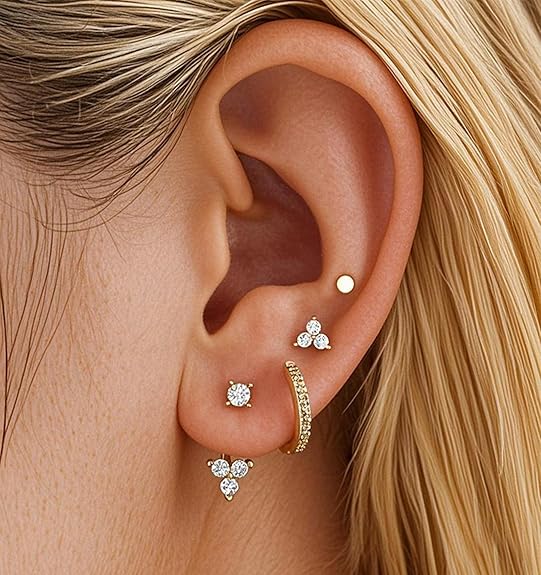 Gold Stud Earrings for Women, 6 Pairs 14K Hypoallergenic Cartilage Earrings for Multiple Piercing, Dainty Small Stackable Gold Earrings Jewelry Set EH-014