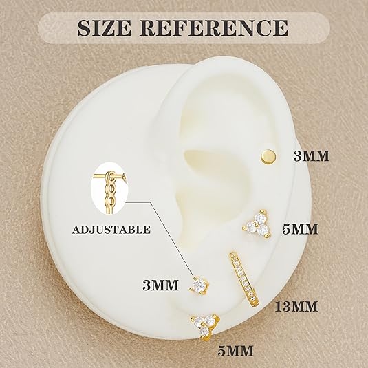 Gold Stud Earrings for Women, 6 Pairs 14K Hypoallergenic Cartilage Earrings for Multiple Piercing, Dainty Small Stackable Gold Earrings Jewelry Set EH-014