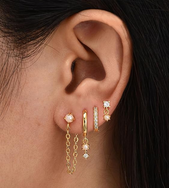 Gold Stud Earrings for Women, 6 Pairs 14K Hypoallergenic Cartilage Earrings for Multiple Piercing, Dainty Small Stackable Gold Earrings Jewelry Set EH-014