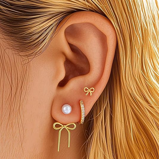 Gold Stud Earrings for Women, 6 Pairs 14K Hypoallergenic Cartilage Earrings for Multiple Piercing, Dainty Small Stackable Gold Earrings Jewelry Set EH-014