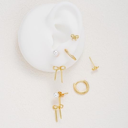 Gold Stud Earrings for Women, 6 Pairs 14K Hypoallergenic Cartilage Earrings for Multiple Piercing, Dainty Small Stackable Gold Earrings Jewelry Set EH-014