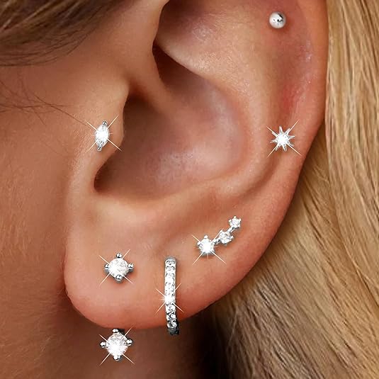 Gold Stud Earrings for Women, 6 Pairs 14K Hypoallergenic Cartilage Earrings for Multiple Piercing, Dainty Small Stackable Gold Earrings Jewelry Set EH-014