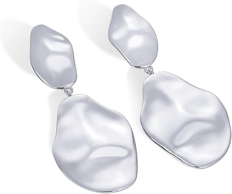 14K Gold Plated 925 Sterling Silver Posts Teardrop Statement Dangle Earrings | Lightweight Hammered Drop Dangle Earrings for Women EH-016