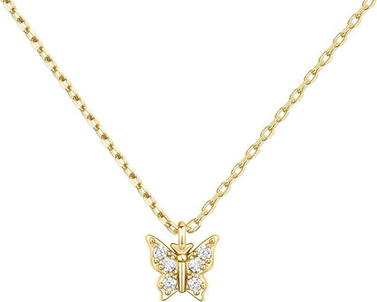 14K Gold Plated Dainty Cubic Zirconia Pendant Necklace for Women | Dot, Elephant, Butterfly, Pineapple, Lock, Knot, Palm Tree, Bow, Smiley Pendant | Layering Chain Necklaces XL-031