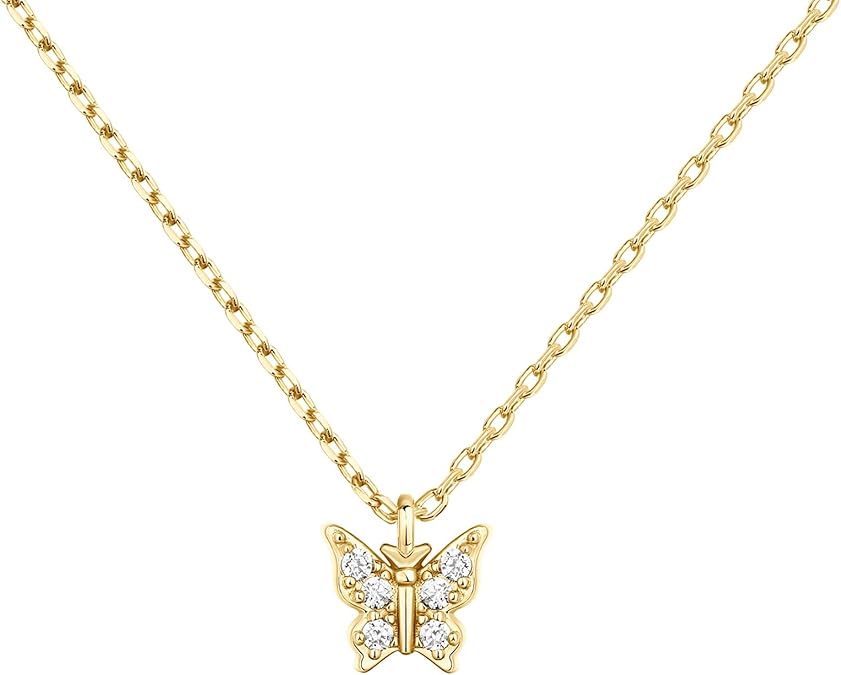 14K Gold Plated Dainty Cubic Zirconia Pendant Necklace for Women | Dot, Elephant, Butterfly, Pineapple, Lock, Knot, Palm Tree, Bow, Smiley Pendant | Layering Chain Necklaces XL-031