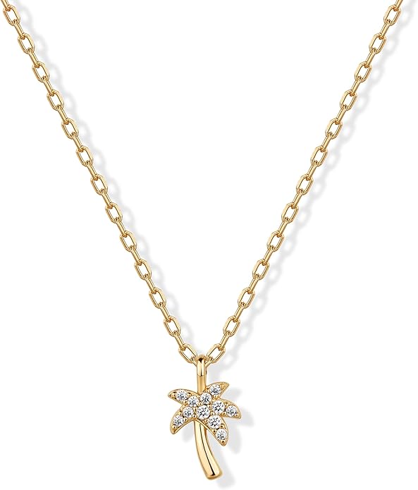 14K Gold Plated Dainty Cubic Zirconia Pendant Necklace for Women | Dot, Elephant, Butterfly, Pineapple, Lock, Knot, Palm Tree, Bow, Smiley Pendant | Layering Chain Necklaces XL-031