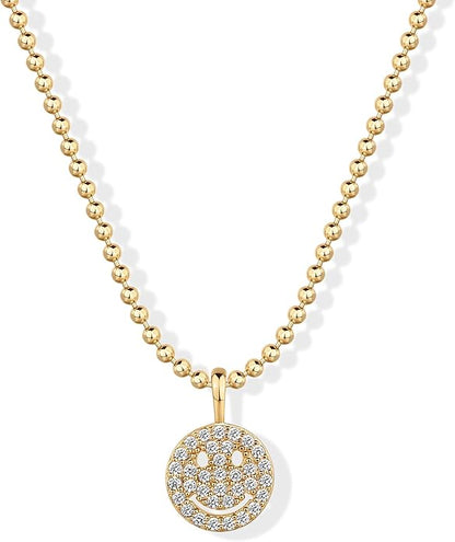 14K Gold Plated Dainty Cubic Zirconia Pendant Necklace for Women | Dot, Elephant, Butterfly, Pineapple, Lock, Knot, Palm Tree, Bow, Smiley Pendant | Layering Chain Necklaces XL-031