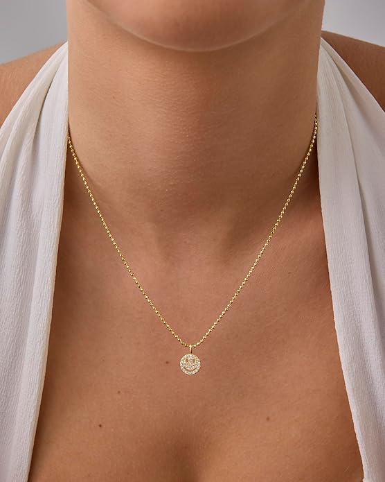 14K Gold Plated Dainty Cubic Zirconia Pendant Necklace for Women | Dot, Elephant, Butterfly, Pineapple, Lock, Knot, Palm Tree, Bow, Smiley Pendant | Layering Chain Necklaces XL-031