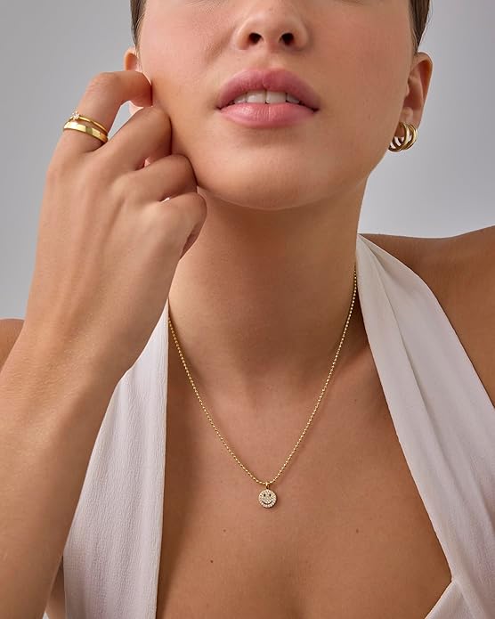 14K Gold Plated Dainty Cubic Zirconia Pendant Necklace for Women | Dot, Elephant, Butterfly, Pineapple, Lock, Knot, Palm Tree, Bow, Smiley Pendant | Layering Chain Necklaces XL-031