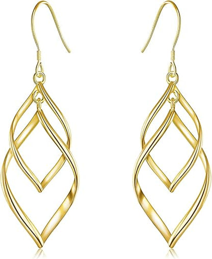 Sterling Silver Dangle Earrings for Women, 14k Gold Plated Double Linear Drop Statement Earrings Anniversary Birthday Gifts for Women EH-017