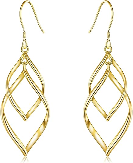 Sterling Silver Dangle Earrings for Women, 14k Gold Plated Double Linear Drop Statement Earrings Anniversary Birthday Gifts for Women EH-017