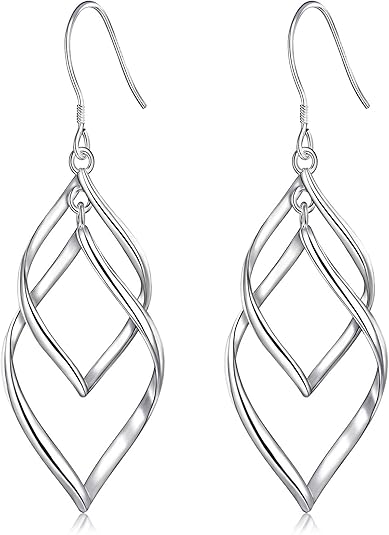 Sterling Silver Dangle Earrings for Women, 14k Gold Plated Double Linear Drop Statement Earrings Anniversary Birthday Gifts for Women EH-017