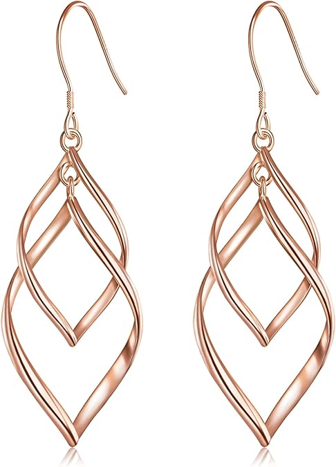 Sterling Silver Dangle Earrings for Women, 14k Gold Plated Double Linear Drop Statement Earrings Anniversary Birthday Gifts for Women EH-017