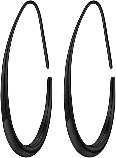 Lightweight Teardrop Hoop Earrings for Women - 14k Gold/White Gold Plated Large Oval Pull Through Hoop Earrings High Polished Statement Jewelry Gift for Women EH-018