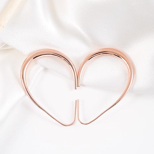 Lightweight Teardrop Hoop Earrings for Women - 14k Gold/White Gold Plated Large Oval Pull Through Hoop Earrings High Polished Statement Jewelry Gift for Women EH-018