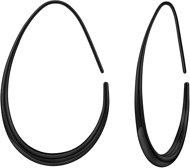 Lightweight Teardrop Hoop Earrings for Women - 14k Gold/White Gold Plated Large Oval Pull Through Hoop Earrings High Polished Statement Jewelry Gift for Women EH-018