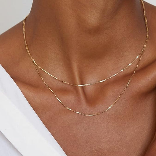 Gold Layered Necklaces for Women, 14K Dainty Gold Chain Necklace Women Trendy Cuban Link Paperclip Chain Toggle Clasp Necklace Fashion Chunky Jewelry for Women XL-034