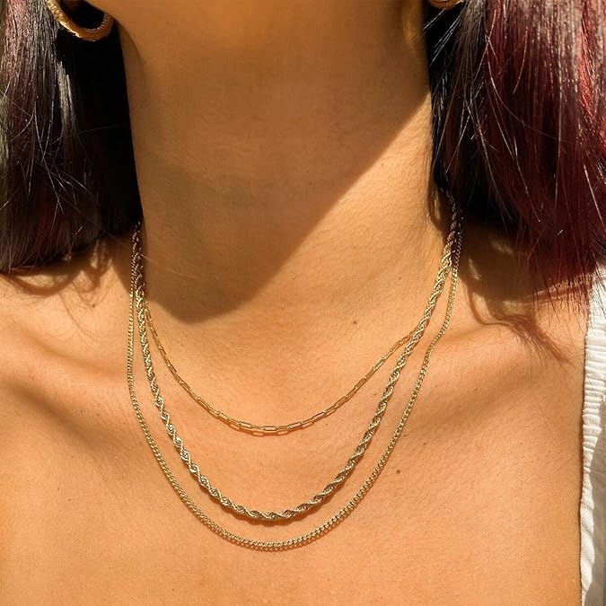 Gold Layered Necklaces for Women, 14K Dainty Gold Chain Necklace Women Trendy Cuban Link Paperclip Chain Toggle Clasp Necklace Fashion Chunky Jewelry for Women XL-034