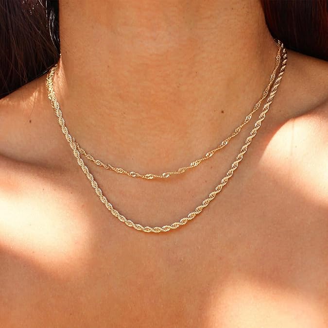 Gold Layered Necklaces for Women, 14K Dainty Gold Chain Necklace Women Trendy Cuban Link Paperclip Chain Toggle Clasp Necklace Fashion Chunky Jewelry for Women XL-034